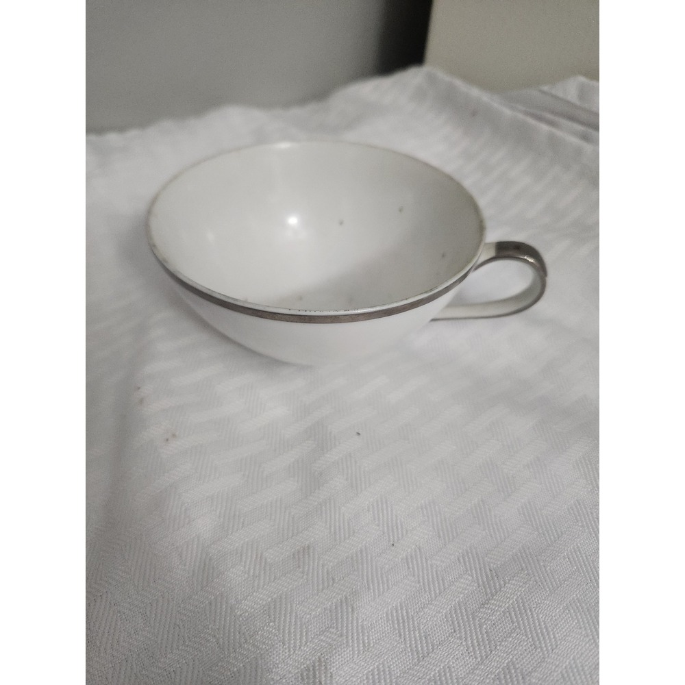 Moderne‎ Fine China Japan 3545 Teacup White Silver Trim Mid Century Modern